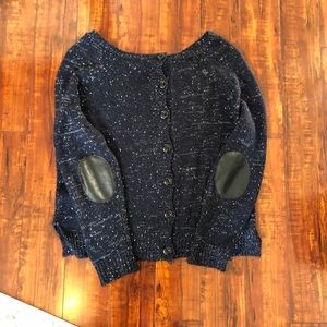 Button Back Blue Sweater with Elbow Pads